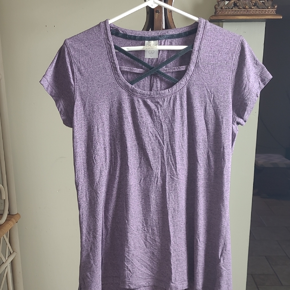 CALIA by Carrie Underwood Purple Crisscross Neck Short Sleeve Tee